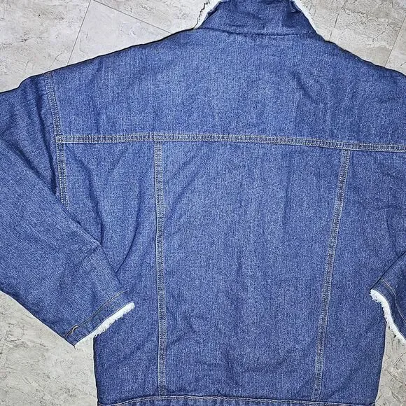 HengSheng Jeans Sherpa Lined Dark Denim Button-Down Jacket Winter MED Blue MENS - Picture 7 of 10